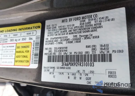2015 Ford Fusion Titanium from USA, damaged, VIN 3FA6P0K92FR310103